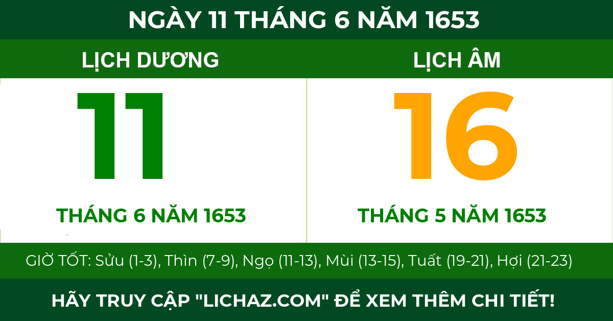 lịch âm ngày 11 tháng 6 năm 1653