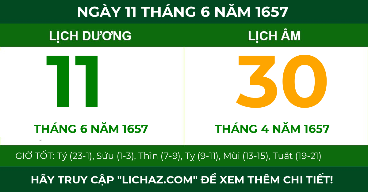 lịch âm ngày 11 tháng 6 năm 1657