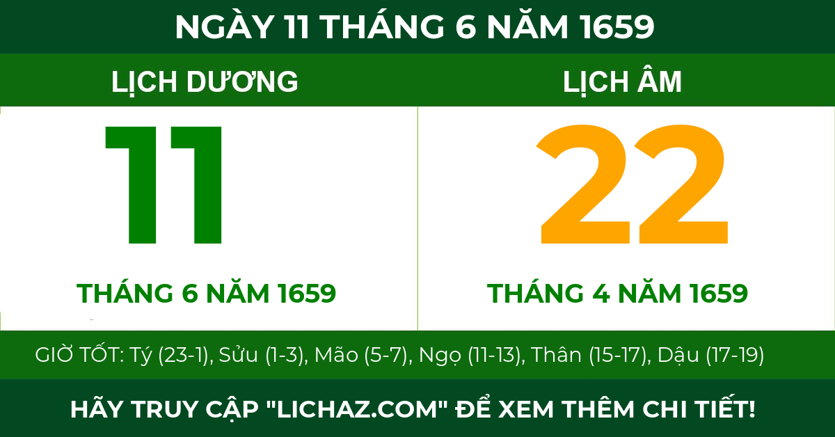lịch âm ngày 11 tháng 6 năm 1659