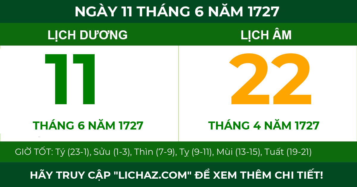 lịch âm ngày 11 tháng 6 năm 1727