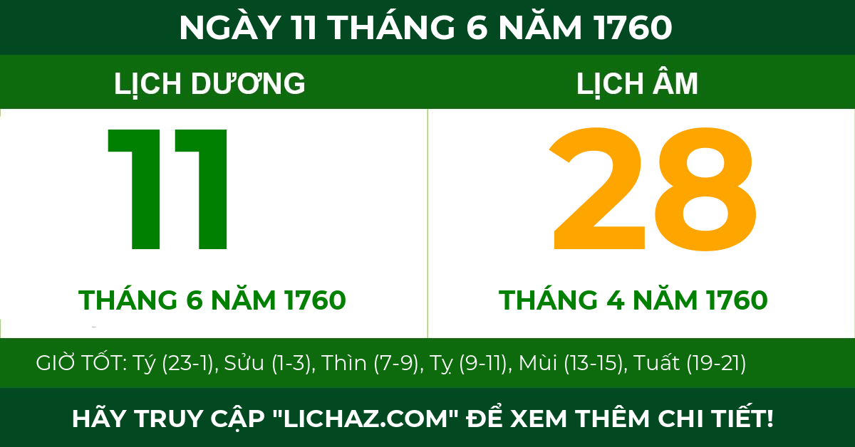 lịch âm ngày 11 tháng 6 năm 1760