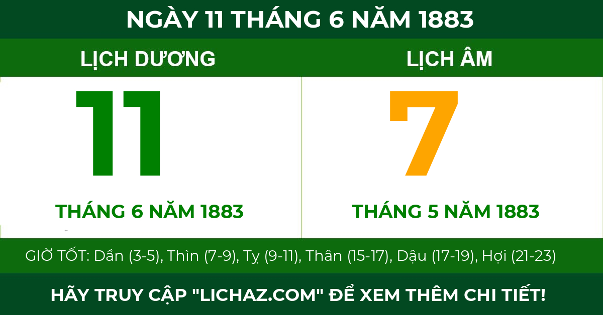 lịch âm ngày 11 tháng 6 năm 1883