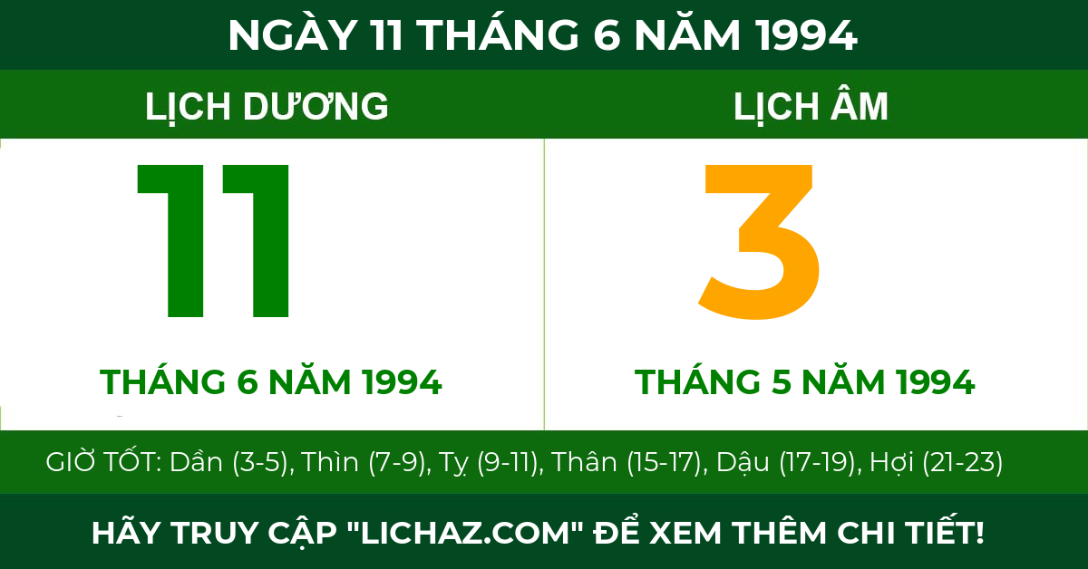 lịch âm ngày 11 tháng 6 năm 1994