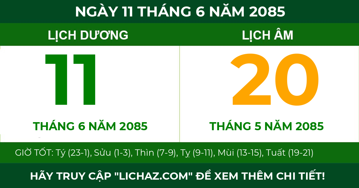 lịch âm ngày 11 tháng 6 năm 2085