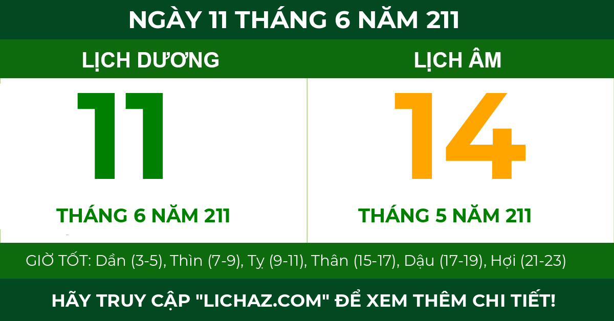 lịch âm ngày 11 tháng 6 năm 211