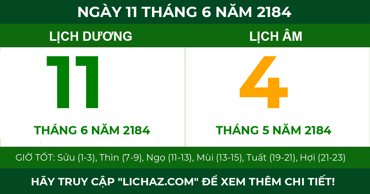 lịch âm ngày 11 tháng 6 năm 2184
