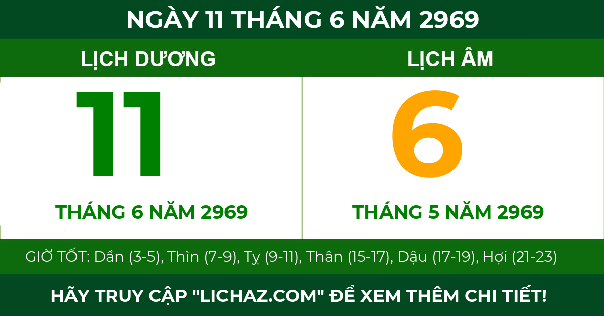 lịch âm ngày 11 tháng 6 năm 2969
