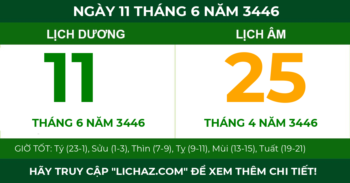 lịch âm ngày 11 tháng 6 năm 3446