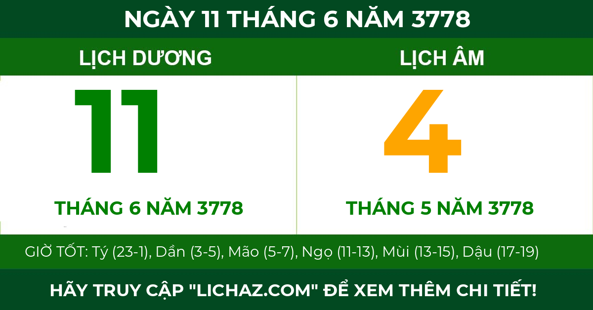 lịch âm ngày 11 tháng 6 năm 3778