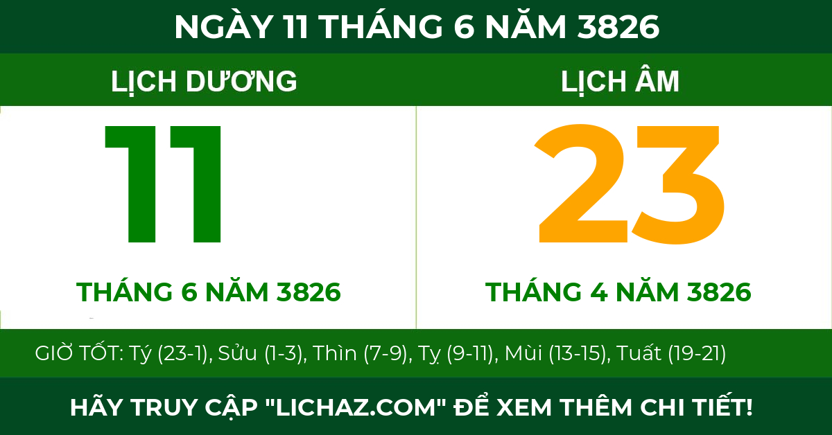 lịch âm ngày 11 tháng 6 năm 3826