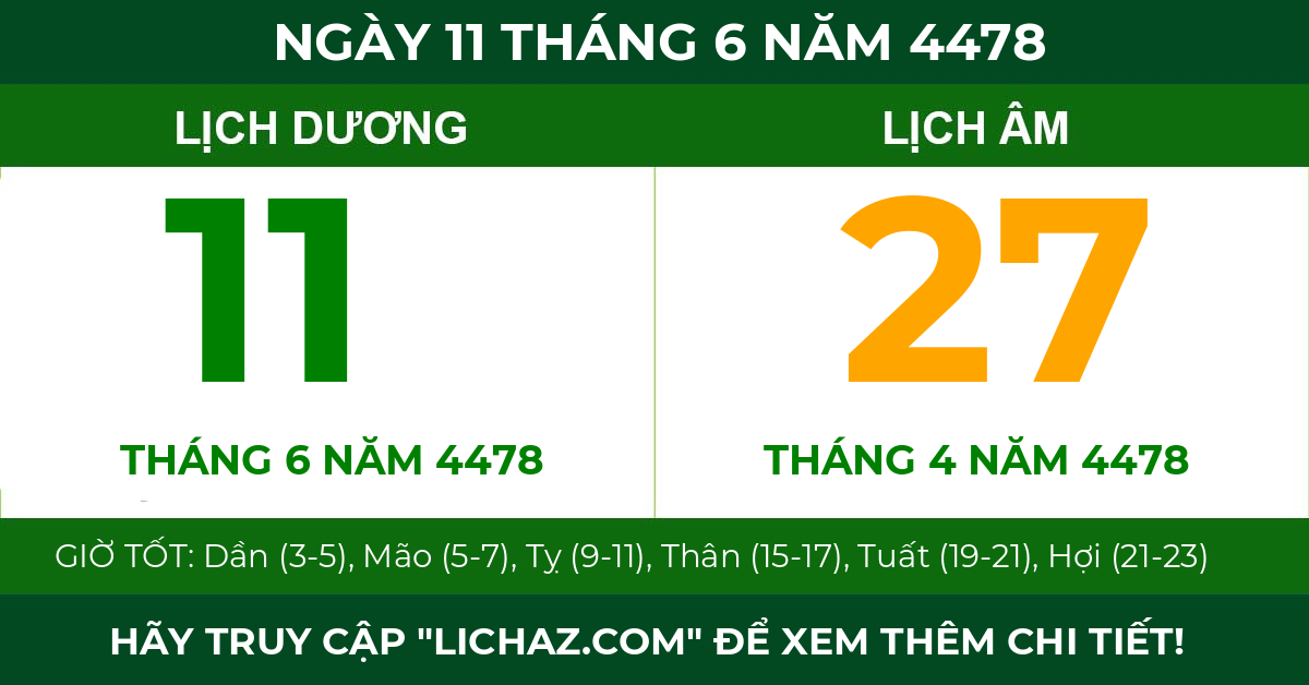 lịch âm ngày 11 tháng 6 năm 4478