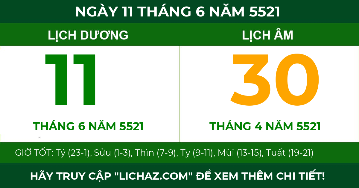 lịch âm ngày 11 tháng 6 năm 5521