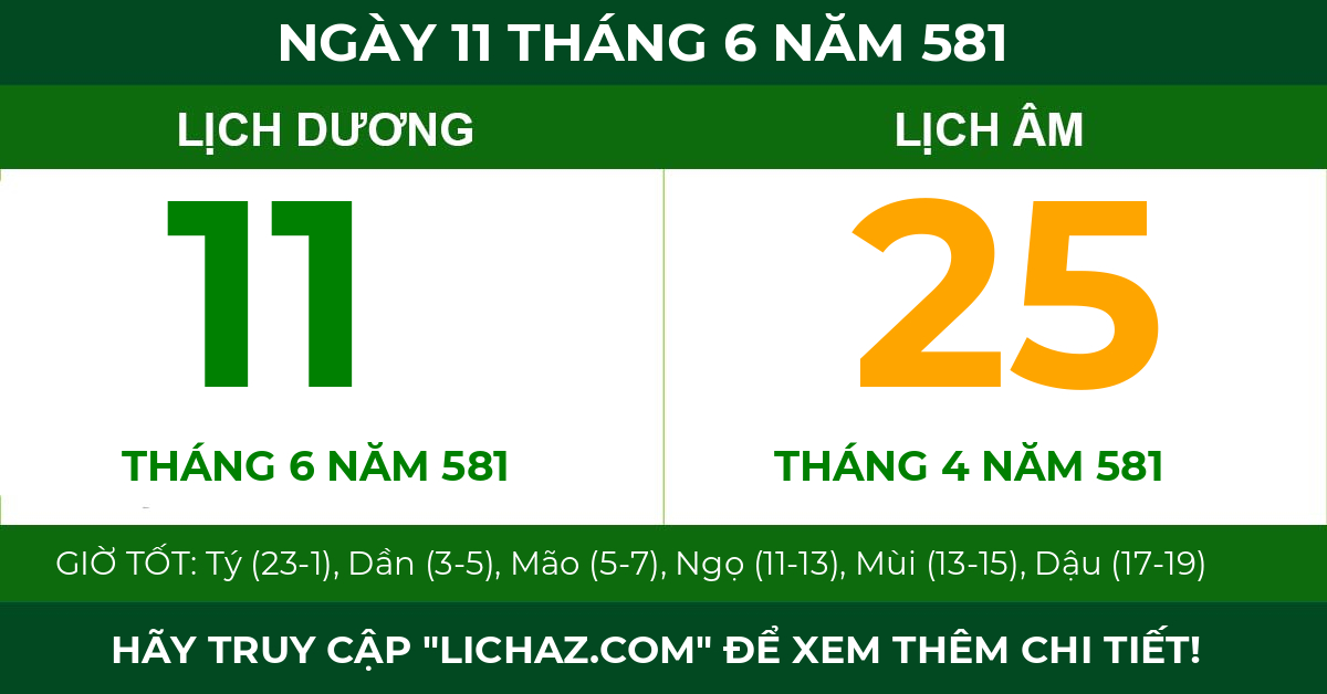 lịch âm ngày 11 tháng 6 năm 581