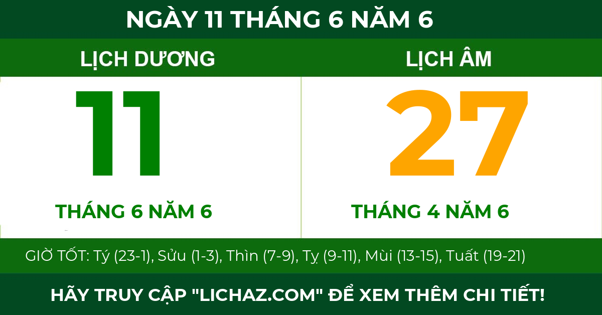 lịch âm ngày 11 tháng 6 năm 6