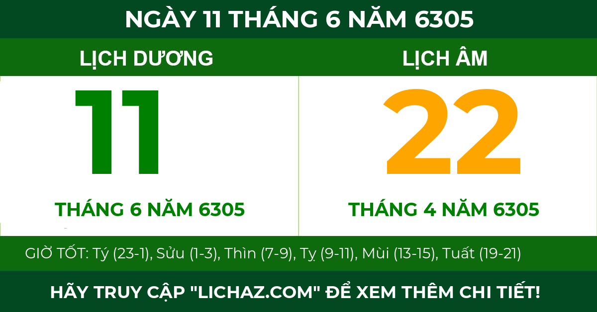 lịch âm ngày 11 tháng 6 năm 6305