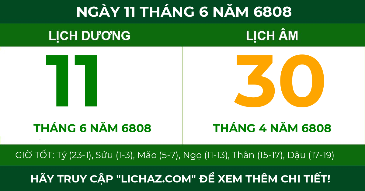 lịch âm ngày 11 tháng 6 năm 6808