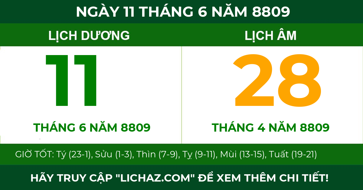 lịch âm ngày 11 tháng 6 năm 8809