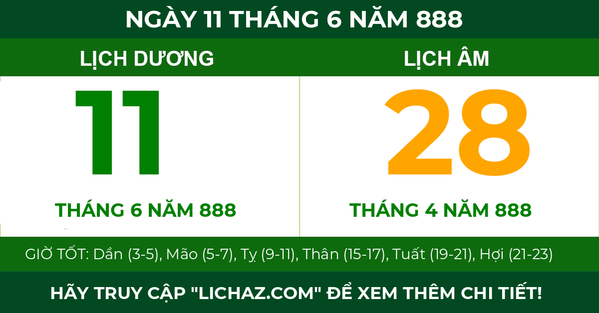 lịch âm ngày 11 tháng 6 năm 888