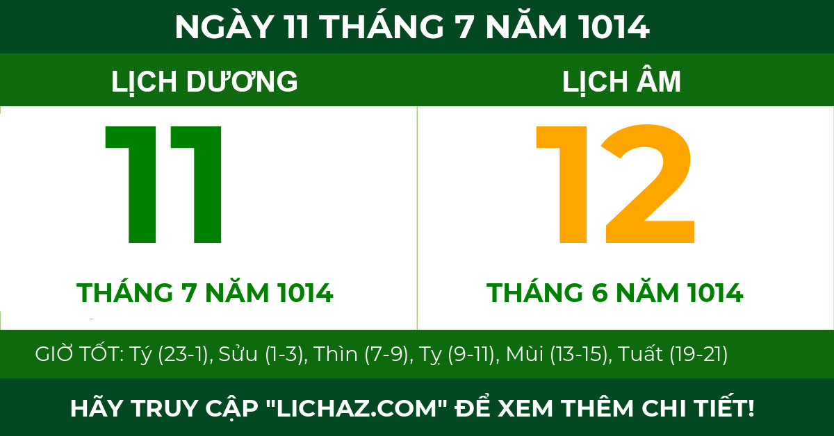 lịch âm ngày 11 tháng 7 năm 1014