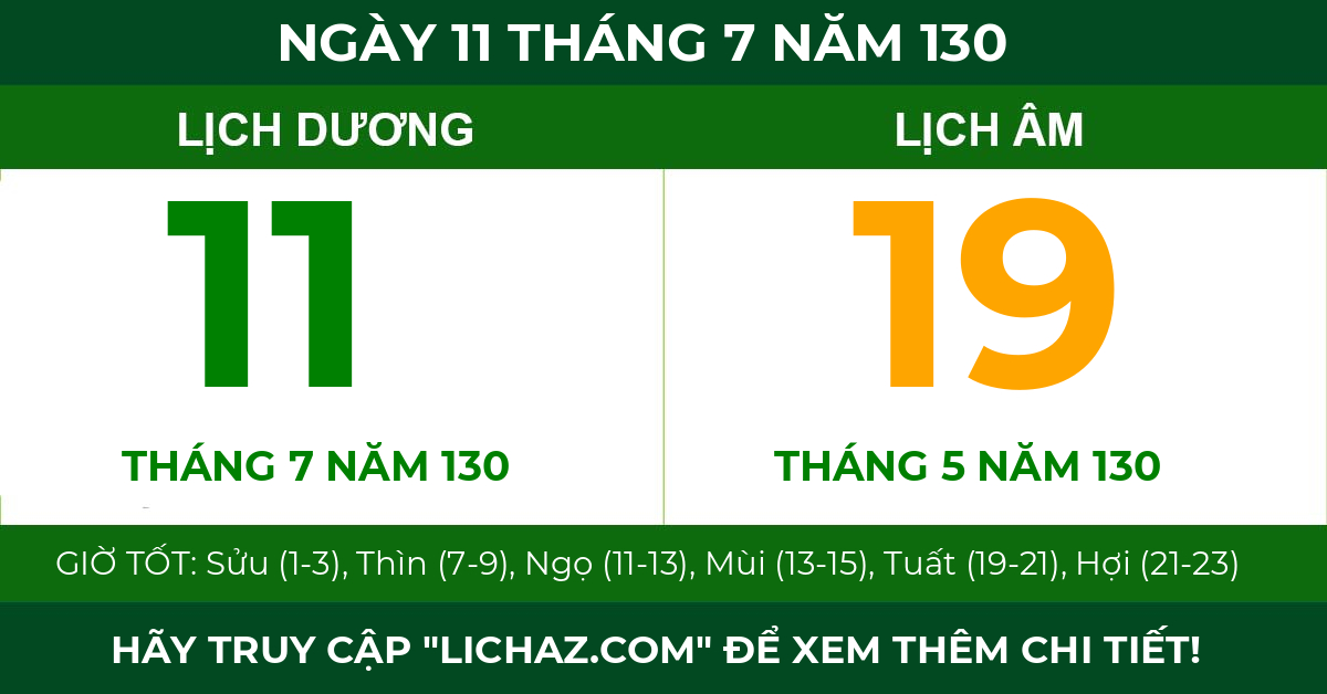 lịch âm ngày 11 tháng 7 năm 130