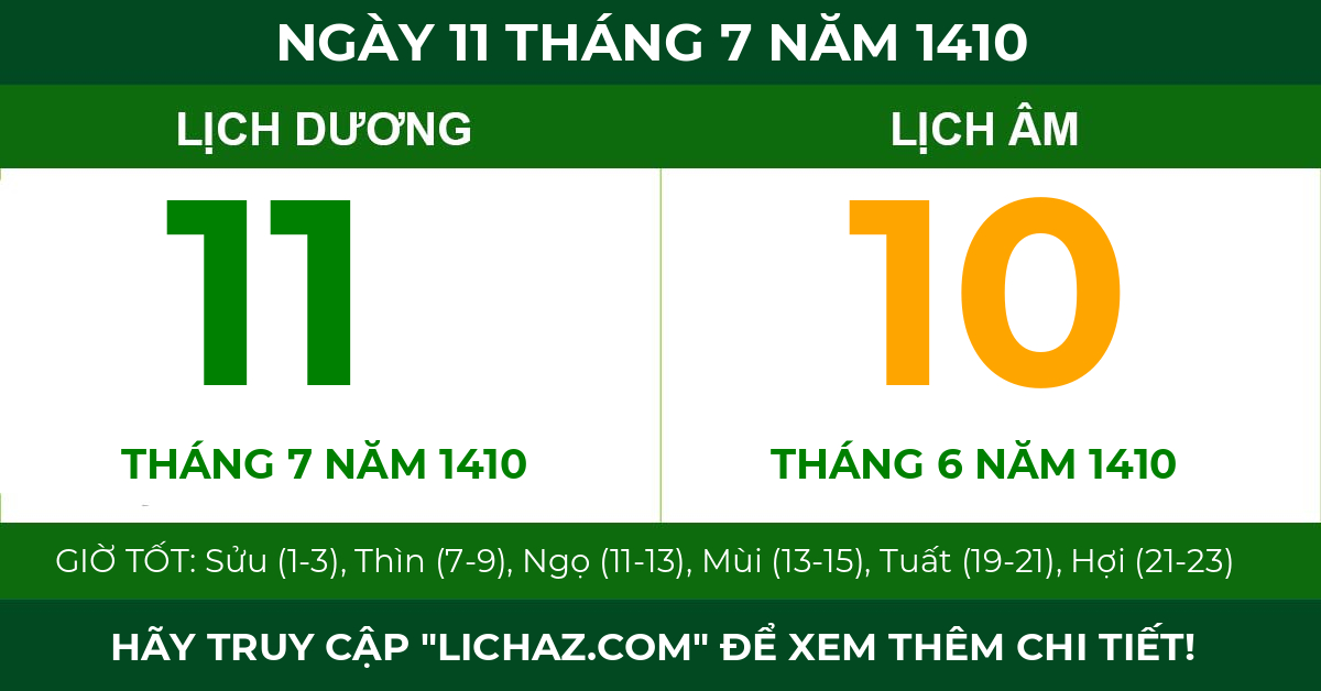 lịch âm ngày 11 tháng 7 năm 1410