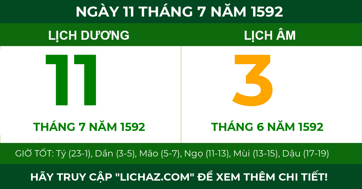 lịch âm ngày 11 tháng 7 năm 1592