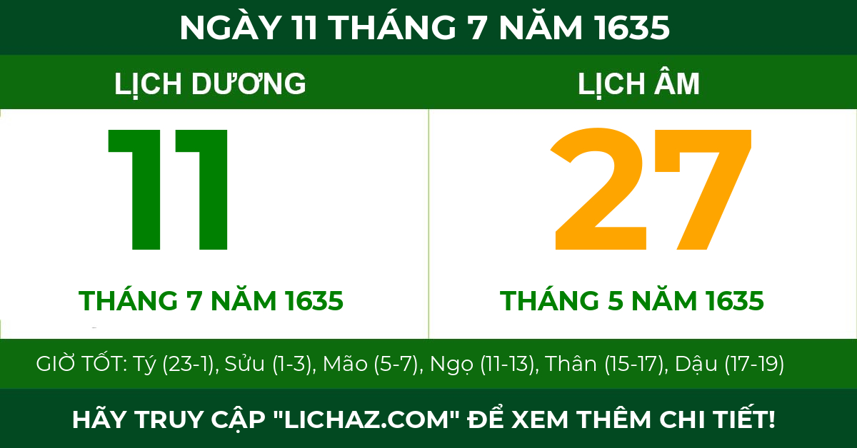 lịch âm ngày 11 tháng 7 năm 1635
