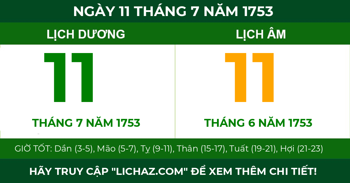 lịch âm ngày 11 tháng 7 năm 1753