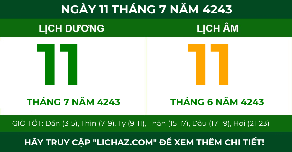 lịch âm ngày 11 tháng 7 năm 4243