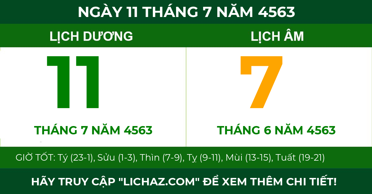 lịch âm ngày 11 tháng 7 năm 4563