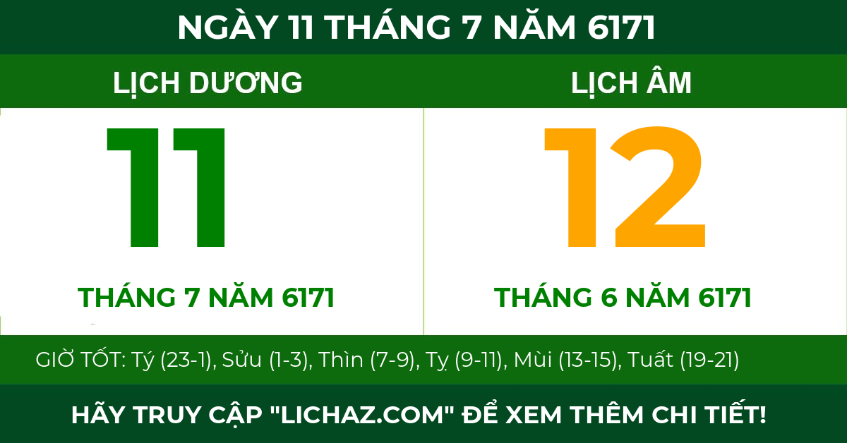 lịch âm ngày 11 tháng 7 năm 6171