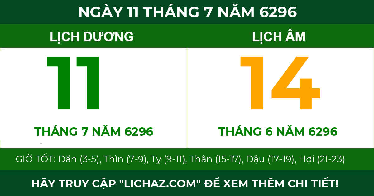 lịch âm ngày 11 tháng 7 năm 6296