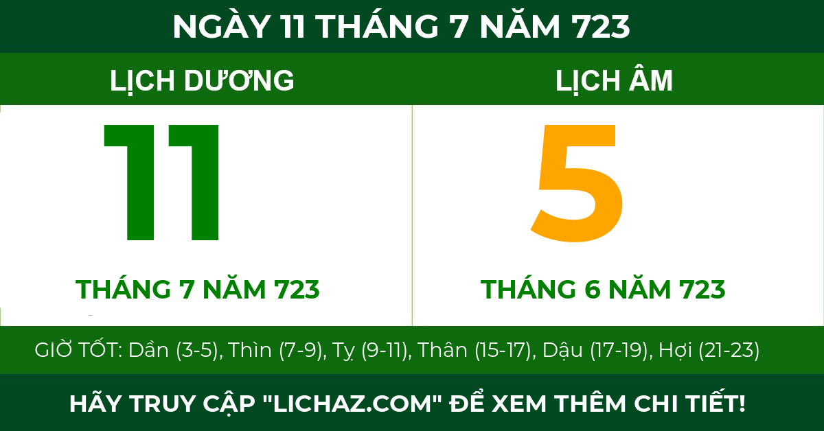 lịch âm ngày 11 tháng 7 năm 723