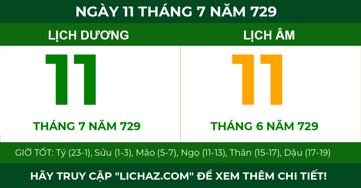 lịch âm ngày 11 tháng 7 năm 729