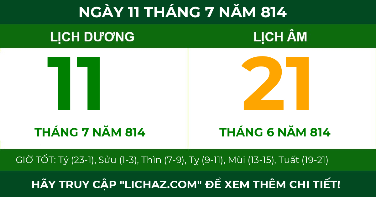 lịch âm ngày 11 tháng 7 năm 814