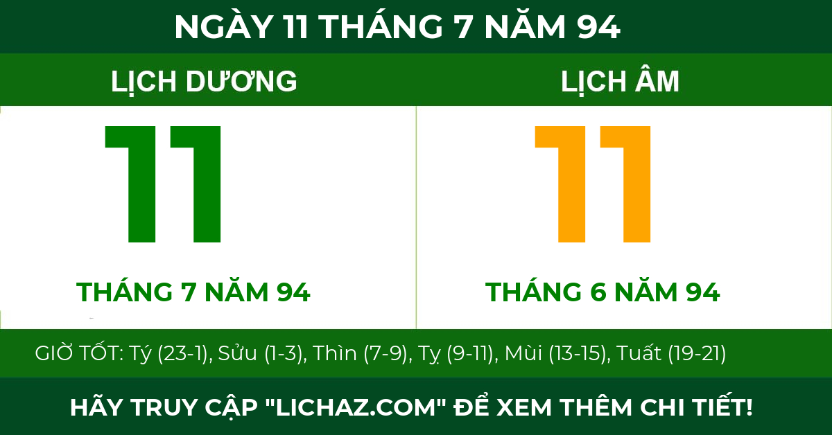 lịch âm ngày 11 tháng 7 năm 94