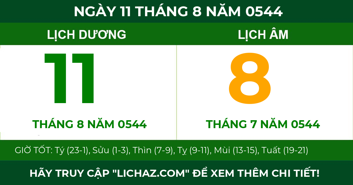 lịch âm ngày 11 tháng 8 năm 0544