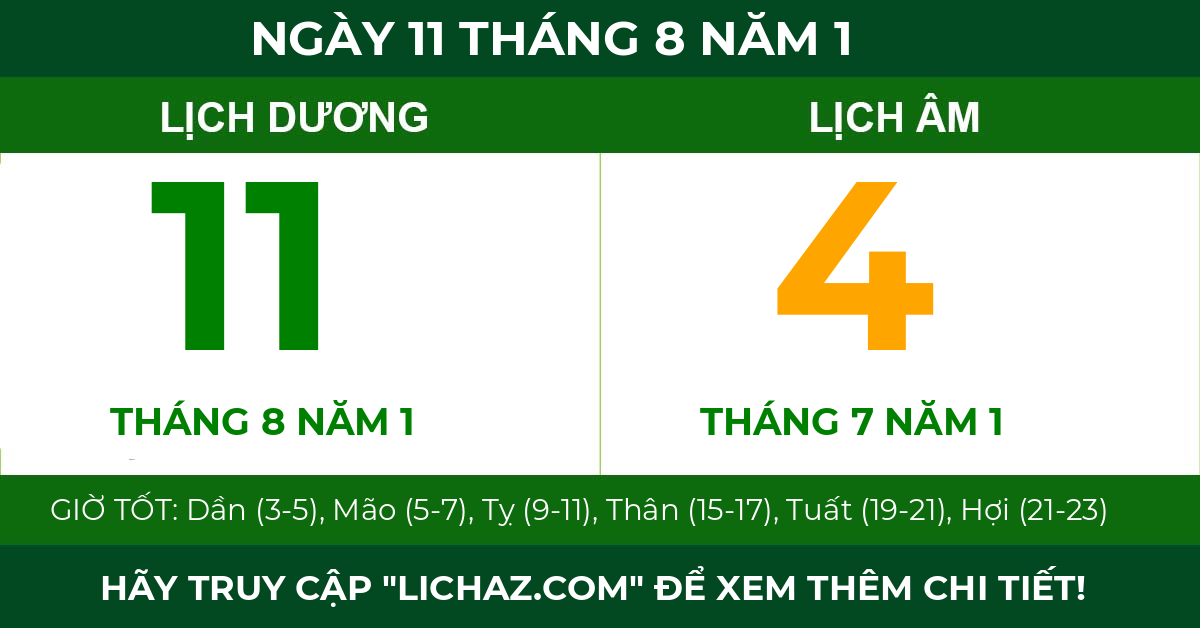 lịch âm ngày 11 tháng 8 năm 1