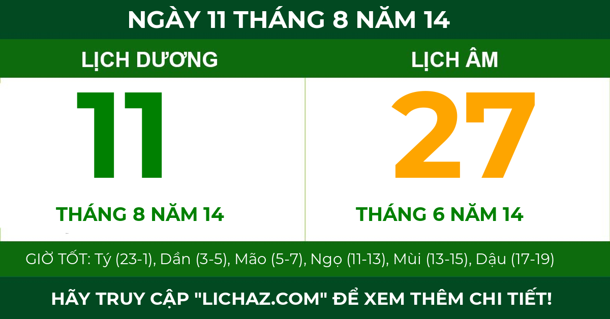 lịch âm ngày 11 tháng 8 năm 14