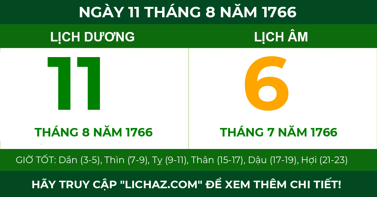 lịch âm ngày 11 tháng 8 năm 1766
