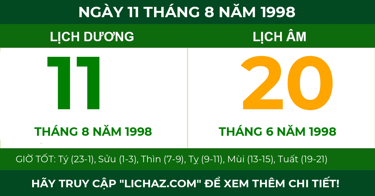 lịch âm ngày 11 tháng 8 năm 1998