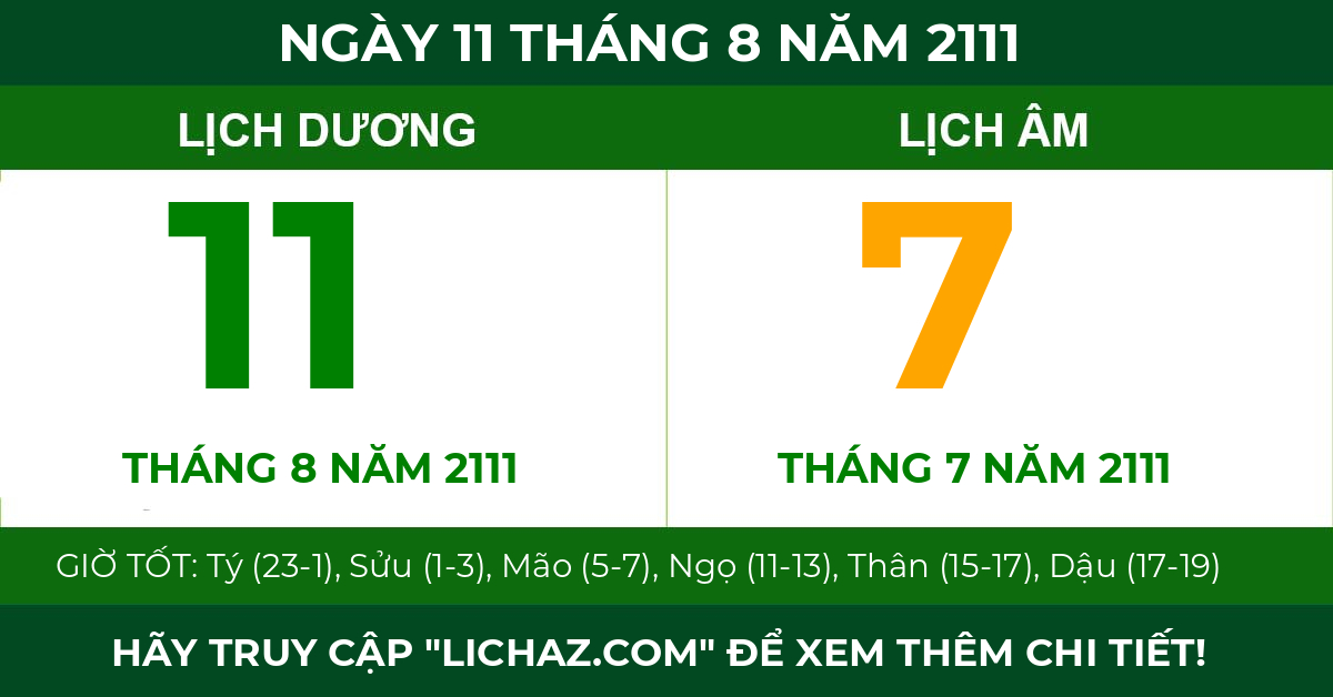 lịch âm ngày 11 tháng 8 năm 2111