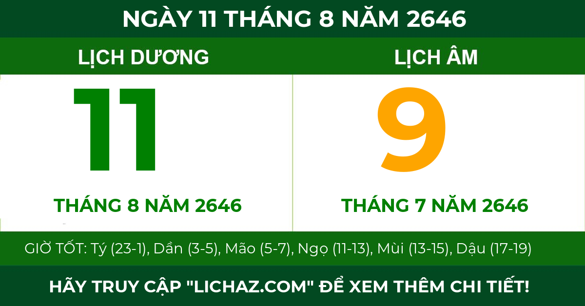 lịch âm ngày 11 tháng 8 năm 2646