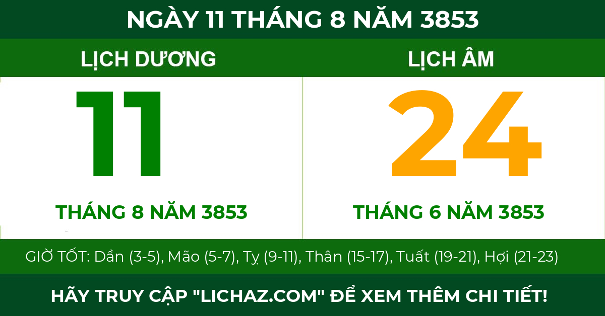 lịch âm ngày 11 tháng 8 năm 3853