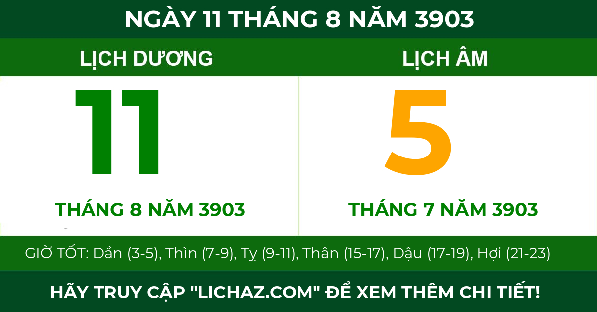 lịch âm ngày 11 tháng 8 năm 3903