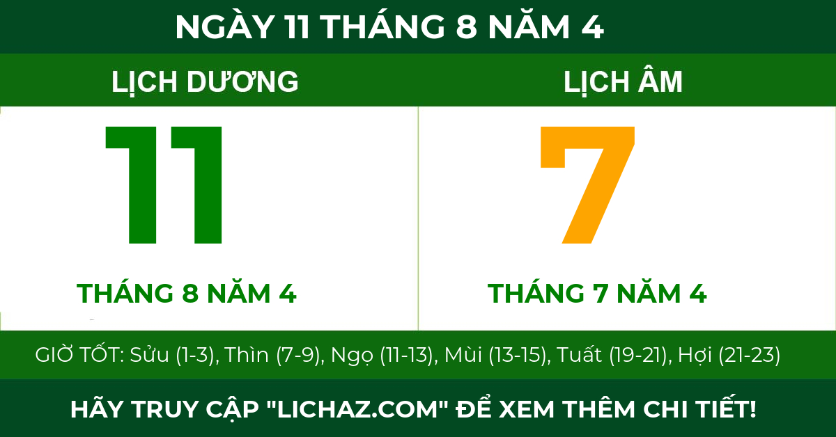 lịch âm ngày 11 tháng 8 năm 4