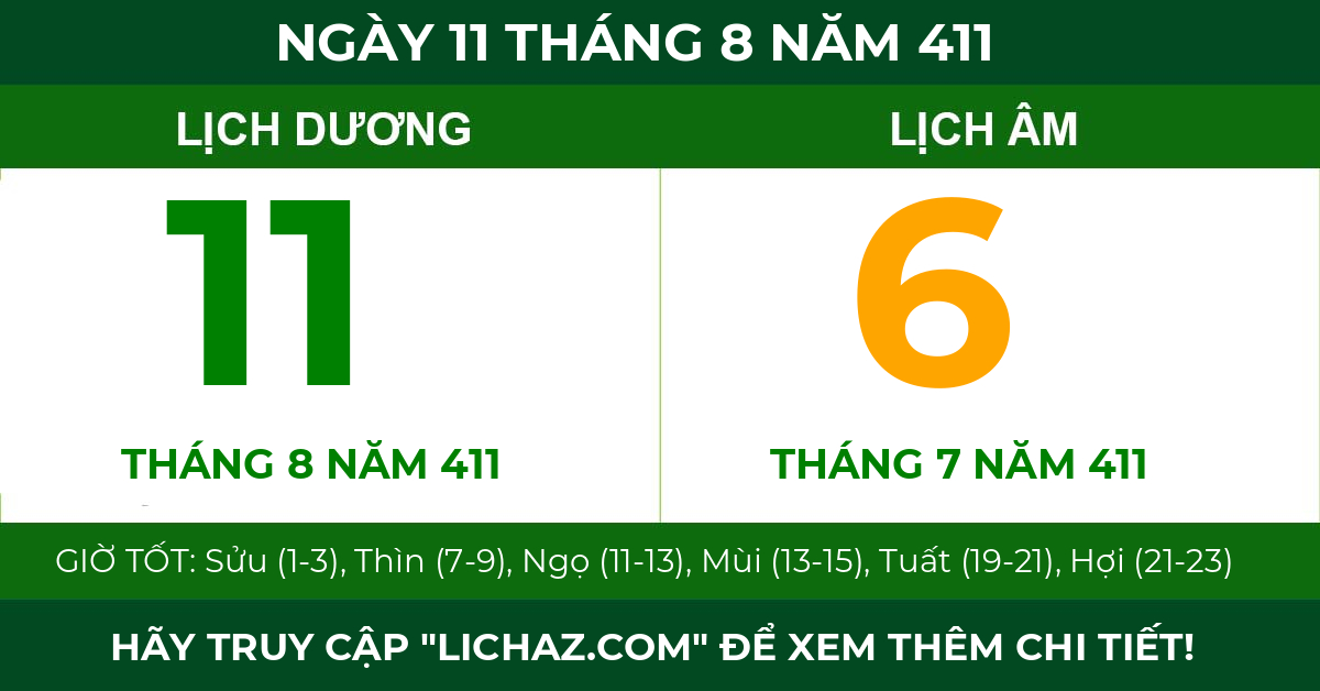 lịch âm ngày 11 tháng 8 năm 411