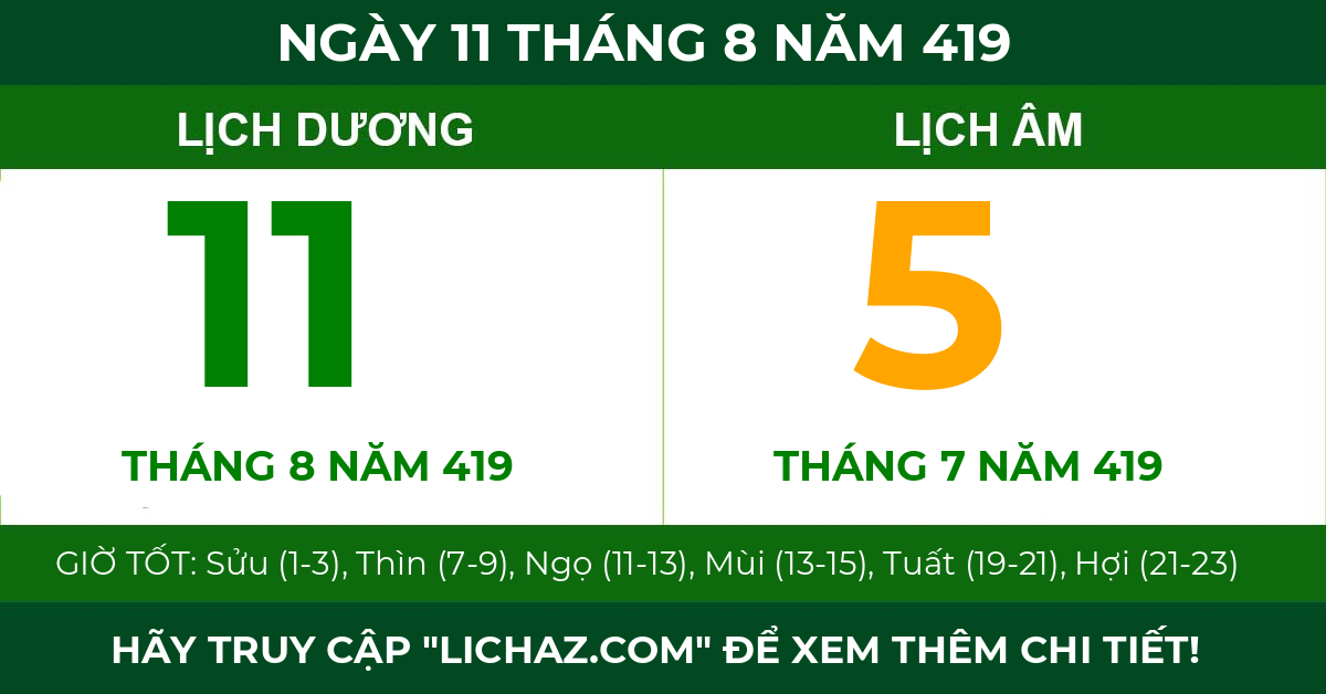 lịch âm ngày 11 tháng 8 năm 419