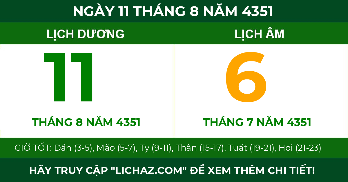 lịch âm ngày 11 tháng 8 năm 4351