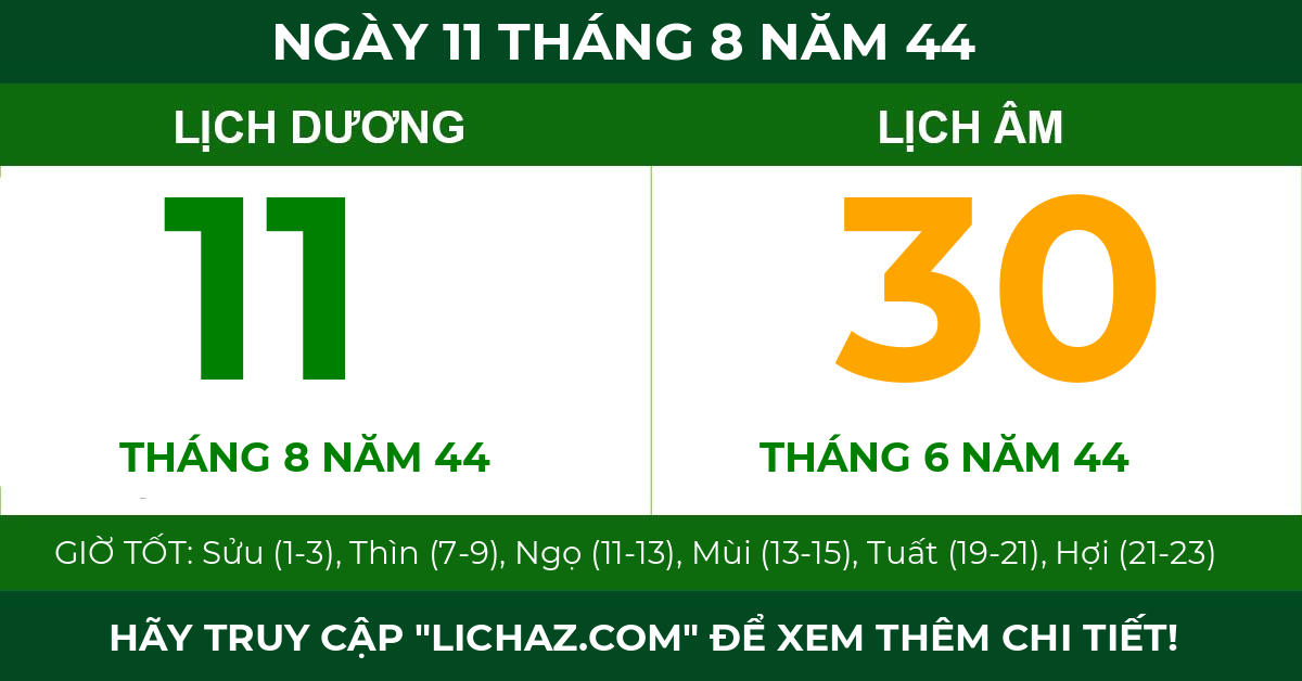 lịch âm ngày 11 tháng 8 năm 44